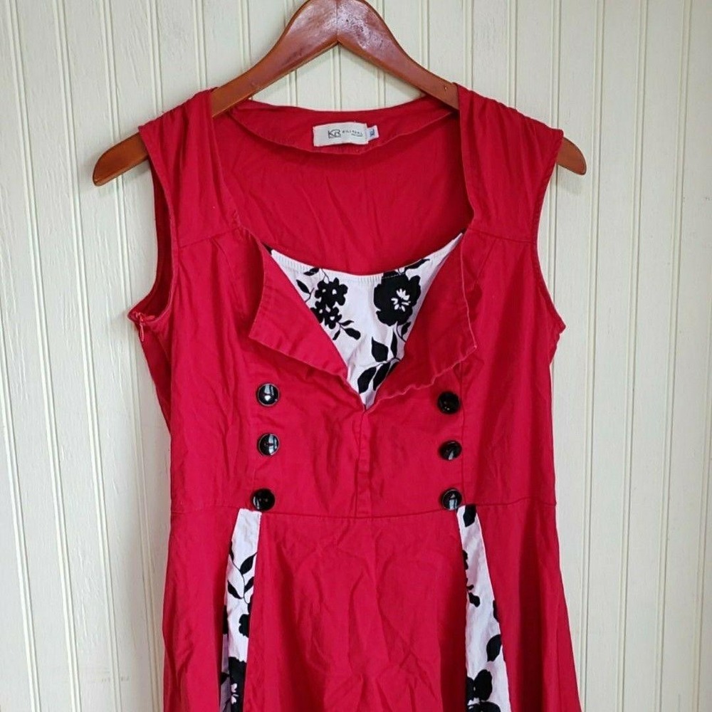 Killreal Dress Womens Medium Red Floral Sleeveless Scoop Neck Fit & Flare Casual